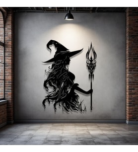 Büyücü Kadın Metal Duvar Dekoru – Fantastik ve Gotik Sanat Tasarımı (Siyah)