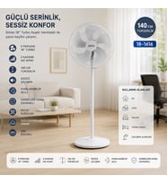 BEYAZ 5 PERVANE - 18 INC EV - OFİS KOMPAKT - SESSİZ - ÜÇ KADEME 140CM YÜKSEKLİK AYAKLI VANTİLATÖR SF-6798 (5343)