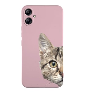 Samsung Galaxy A04e Uyumlu Lansman Kılıf Catface Tasarımlı İçi Kadife Kapak-Pembe (Şeffaf)
