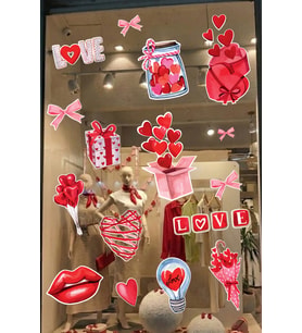Hediye Kutusu & Kalpler Aşk Temalı Karışık Sticker Seti - Romantik Cam Kapı Duvar Vitrin Dekoru