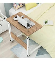 Yükseklik Ayarlı Laptop Sehpası ve Çalışma Masası - Atlantik Çam Beyaz (Tekerli) 70x40 Oval Kenar