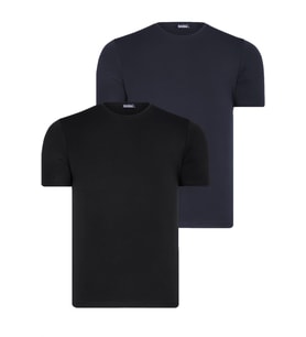 İKİLİ SET T8569 DEWBERRY BİSİKLET YAKA ERKEK T-SHIRT-SİYAH-LACİVERT