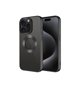 Apple iPhone 15 Pro Uyumlu Kılıf Tek Kamera Çerçeveli Logo Gösteren Zore Omega Kapak (Siyah)