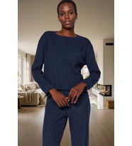 Rahat Kalıp 2'li Pijama Takımı Kaşkorse Örme Pamuklu Özel Tasarım Premium Kalite (Lacivert)