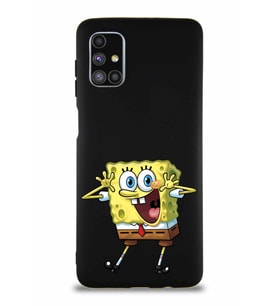 Samsung Galaxy M51 Soft Premier Kapak Sünger Bob Tasarımlı Silikon Kılıf - Siyah (Şeffaf)