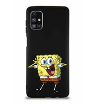 Samsung Galaxy M51 Soft Premier Kapak Sünger Bob Tasarımlı Silikon Kılıf - Siyah (Şeffaf)