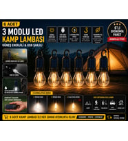 6 ADET Güneş Enerjili USB Şarjlı 3 Modlu LED Asma Kancalı Taşınabilir Kamp Feneri Aydınlatma Lambası