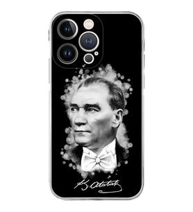 Apple iPhone 13 Pro Uyumlu Kamera Korumalı Tıpalı Kapak Atatürk Tasarımlı Silikon Şeffaf Kılıf