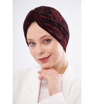 Bordo Simli Büzgülü Tesettür Bone Jakar Çiçek Desenli 2317_16