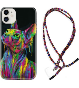 Apple iPhone 11 12 13 Mini Kılıf Boyun Asklı Rasta Silikon Color Cat 1754