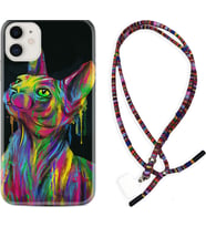 Apple iPhone 11 12 13 Mini Kılıf Boyun Asklı Rasta Silikon Color Cat 1754