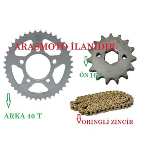 Drift L 125 Performans Hız Zincir Dişli Seti Oringli Gold Zincir ARKA 40 Dişli - ÖN 16 Dişli (Siyah)