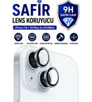 iPhone 15 / 15 Plus Mavi Metal Kamera Lens Koruyucu Safir Cam Ultra Net HD
