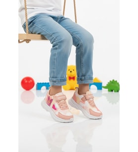 Ayakmod Lila Fileli Cırtlı Kız Çocuk Spor Ayakkabı Ruffon P (Pudra)