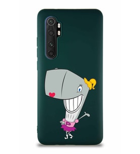 Xiaomi Mi Note 10 Lite Soft Premier Kapak Pearl Yengeç Tasarımlı Silikon Kılıf - Yeşil (Şeffaf)