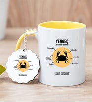 Kişiye Özel Yengeç Burcuna Hediye Sarı Kupa Bardak ve Anahtarlık