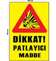 Metal Dikkat Patlayıcı Madde 30 cm x 40 cm A3 Büyüklüğünde Uyarı Levhası Yönlendirme Tabelası