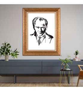 Altın Varaklı Çerçeveli Paspartulu Atatürk Tablo DC0921 (Gold)