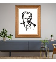 Altın Varaklı Çerçeveli Paspartulu Atatürk Tablo DC0921 (Gold)