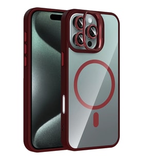 Mey İthalat® iPhone 16 Pro Max Remim Lensli Magsafe Standlı Kapak - Bordo