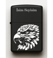 Kartal Desenli Kişiye Özel İsimli Siyah Benzinli Metal Çakmak