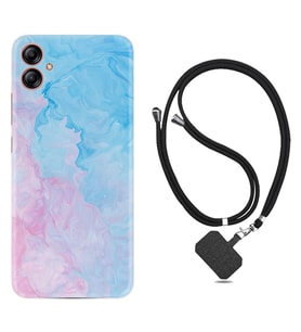 Samsung Galaxy A04E Kılıf Resimli Boyun Askılı İpli Desenli Silikon Pink Blue Abstract 1385