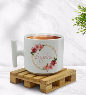 BK Gift Kişiye Özel Çiçek Tasarımlı T Kulplu Beyaz Middle Kupa Bardak-18