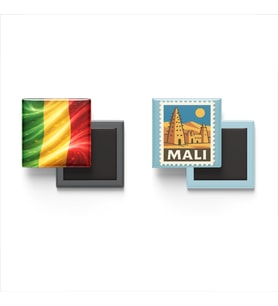 Buzdolap Magnetleri - Mali Bayrağı ve Bamako Posta Pulu Tema - 2'li Set Magneti