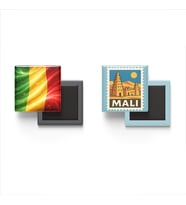 Buzdolap Magnetleri - Mali Bayrağı ve Bamako Posta Pulu Tema - 2'li Set Magneti