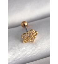 316L Çelik Gold Renk Zirkon Taşlı Kalp Sonsuzluk Detay Tragus Piercing