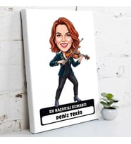 Kemancıya Hediye Kadın Karikatürlü Kanvas Tablo
