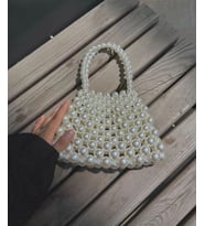 Büyük Küçük İncili Mini Çanta (Krem)