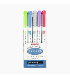Zebra Mildliner Çift Taraflı İşaretleme Kalemi 5'li Set- (Soğuk Renkler-MAVİ RENK)