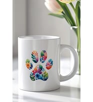 Çiçekli Pati Desenli 330ml Baskılı Beyaz Seramik Kupa Bardak