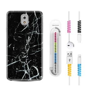 Samsung Note 3 4 5 8 9 20 Ultra 10 Lite Kılıf Kablo Koruma Spiral Silikon Black Marble 3 1382