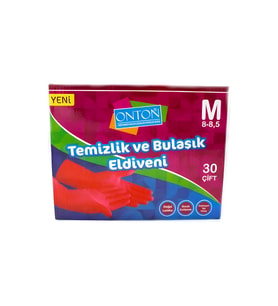 Onton Bulaşık ve Temizlik Eldiveni 30 Çift M Beden (8 - 8,5) Kırmızı Lateks