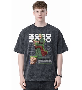 Tasarım Roronoa Zoro One Piece Anime Baskılı Unisex Oversize Eskitme Yıkamalı Tişört
