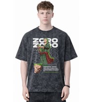 Tasarım Roronoa Zoro One Piece Anime Baskılı Unisex Oversize Eskitme Yıkamalı Tişört