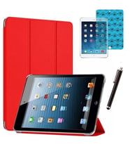 Apple iPad Mini 2 / Mini 3 Uyumlu Smart Cover Tablet Kılıfı Ekran Koruyucu Kalem Set (Kırmızı)