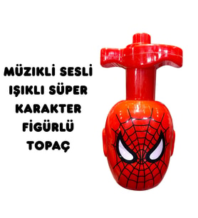 Müzikli Sesli Işıklı Süper Karakter Figürlü Topaç Oyuncak Kurmalı Fırdöndü Eğlenceli Haylaz Topaç (Kırmızı)
