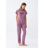 Kadın Mor Yıldız Desenli Penye Kısa Kol Pijama Takımı