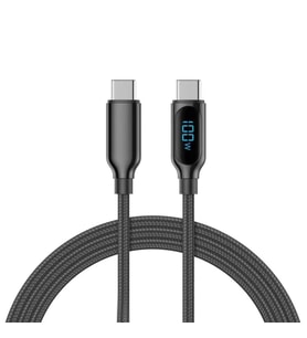 Woyax By Deji Dijital Göstergeli 1.2M PD 100W Type-C to Type-C Örgülü Hızlı Şarj ve Data Kablosu – Siyah