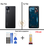 Xiaomi Mi 12T PRO Lensli Siyah Arka Pil Kapağı Batarya Kapağı Lazer Kesim + Yapıştırıcı ve Vida Seti