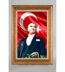 Altın Varaklı Paspartulu Çerçeveli Atatürk Tablo sd192