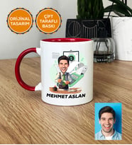 Kişiye Özel Karikatürlü Muhasebeci Hediye Kupa Bardak Erkek Muhasebeciye Hediye (Kırmızı)