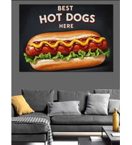 Sosisli Sandviç "Best Hot Dogs Here" Dekoratif Kanvas - Mdf Ahşap Tablo
