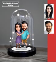KİŞİYE ÖZEL EVLİ, SEVGİLİ, ÇİFT , GELİN DAMAT  TASARIMLI IŞIKLI KARİKATÜR FANUS BİBLO FN30