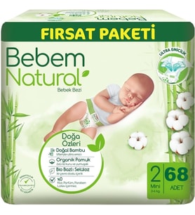 Bebem Bebek Bezi Natural Beden:2 (3-6Kg) Mini 68 Adet Fırsat Pk