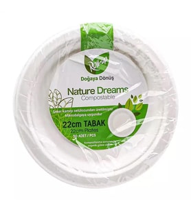 Roll-Up Nature Ekolojik Karton Kağıt Parti Tek Kullanımlık Tabak - 22 Cm. - 50 Adetlik 1 Paket