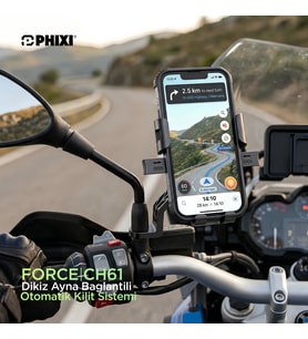 Phixi Force CH61 Dikiz Ayna Baglantili Otomatik Motosiklet ve Bisiklet Telefon Tutucu